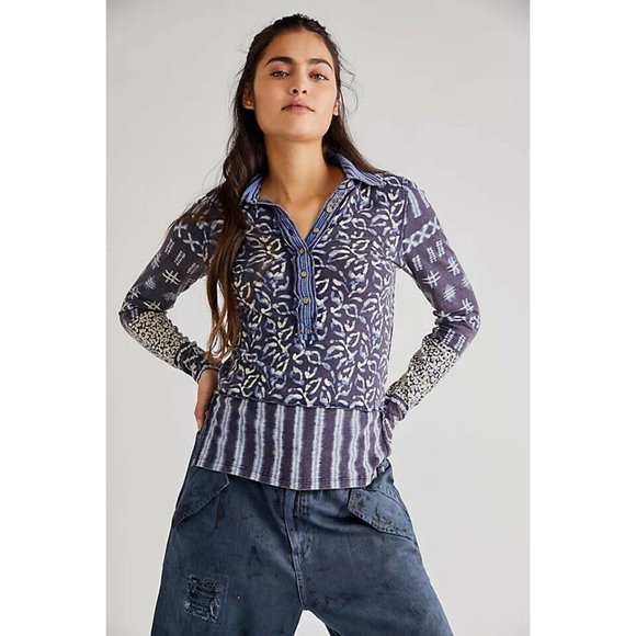 Free People We The Free Shibori Dreams Tee Cotton Printed Blouse Top S - Picture 1 of 8